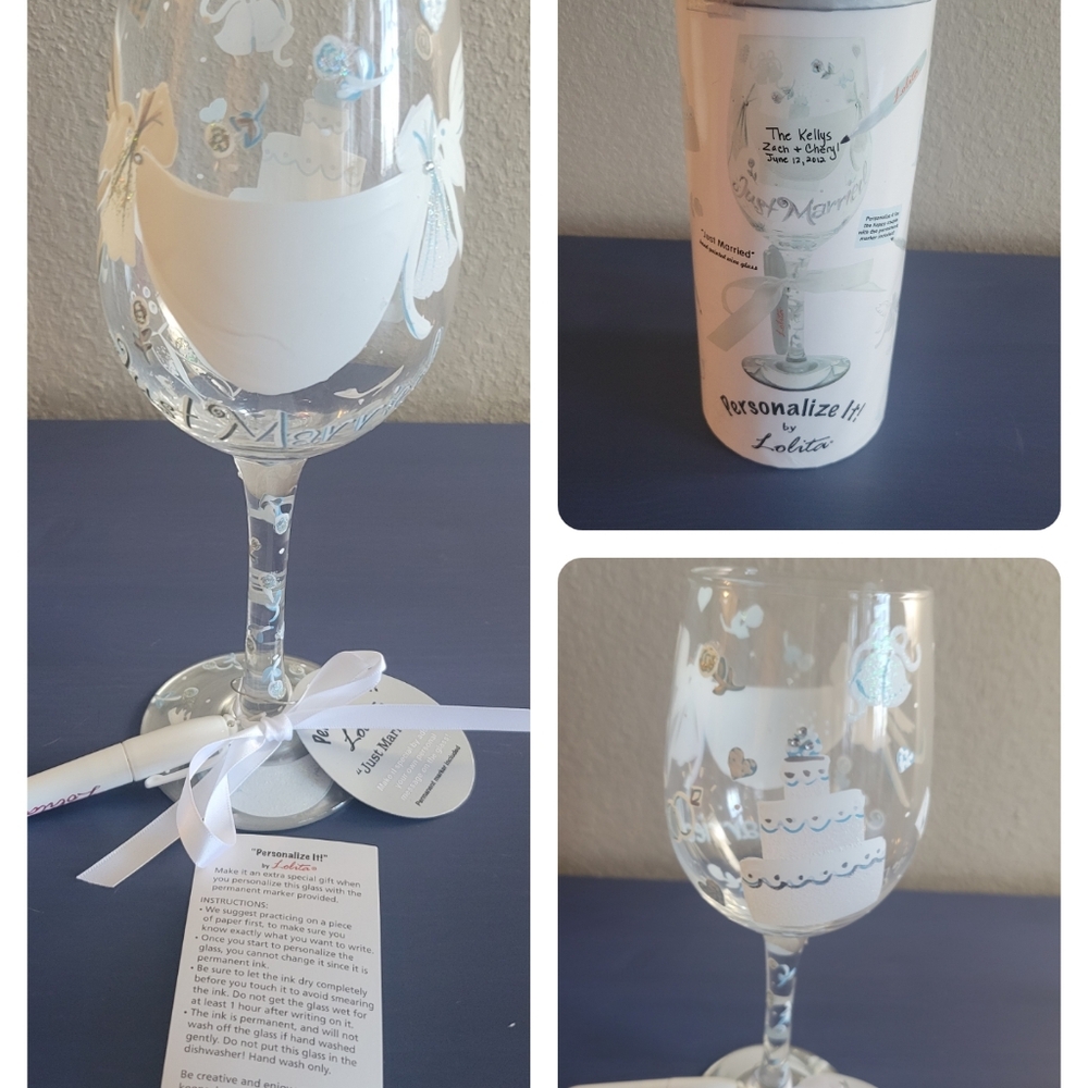 Lolita Wedding Wine Glass with White and Silver Details